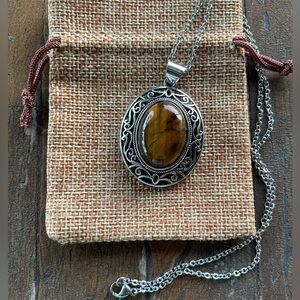 Tigers Eye Necklace Tigers Eye Pendant with Stainless Steel Chain